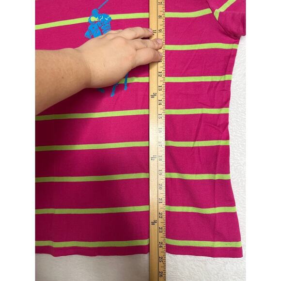Polo Ralph Lauren Golf Big Pony Pink Lime Green Stripe Tshirt sz XL Preppy - Picture 7 of 7
